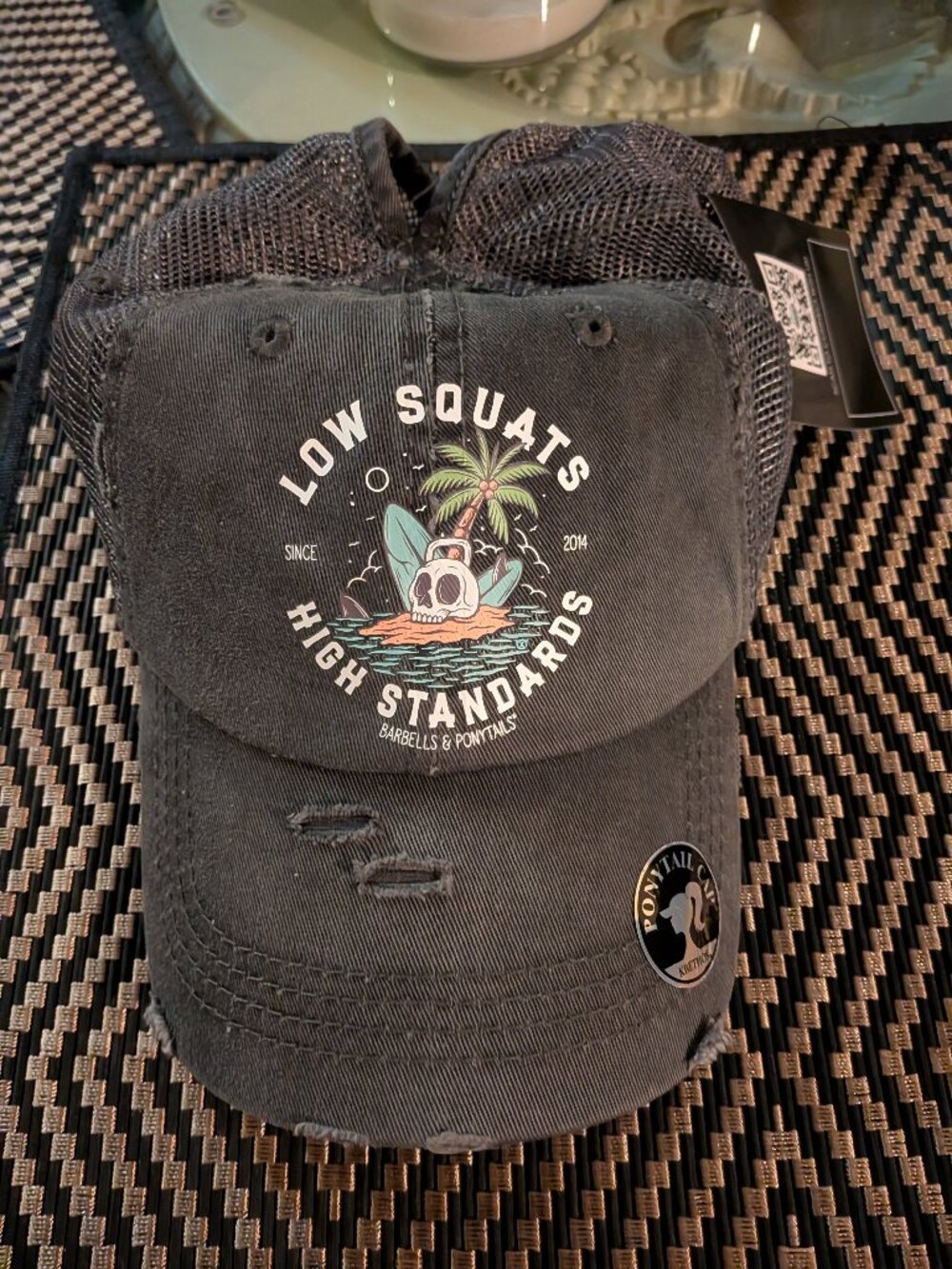Barbells And Ponytails "Skull Island" Mesh Baseball Ponytail Hat NEW